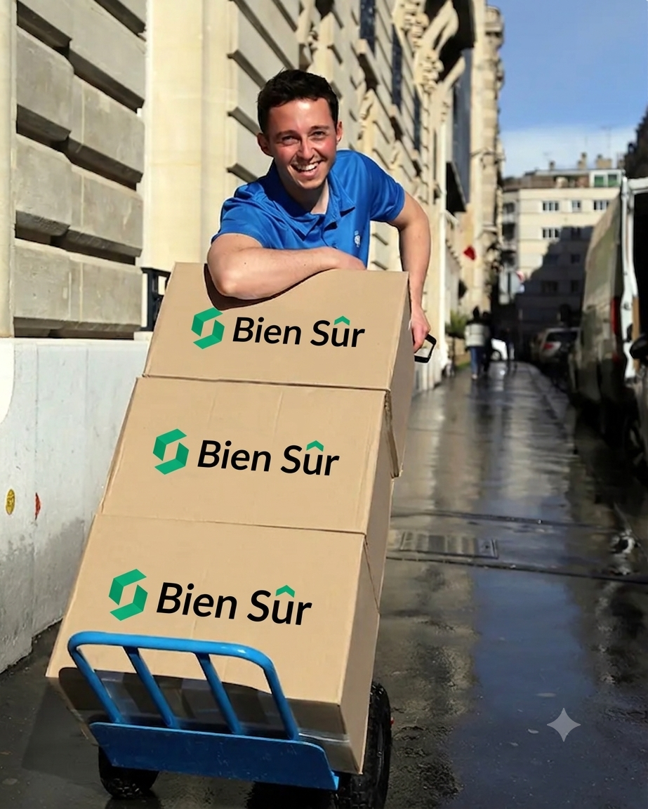 Livraison de cartons Bien Sûr dans une rue parisienne